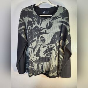 Fenini Brush Stroke‎ 100% Cotton Drop Shoulder Raw Edge Neckline Boxy Top Sz XL